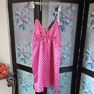 Pink Heart Pattern Satin Nightgown Sexy Shortie Adjustable Straps Junior L